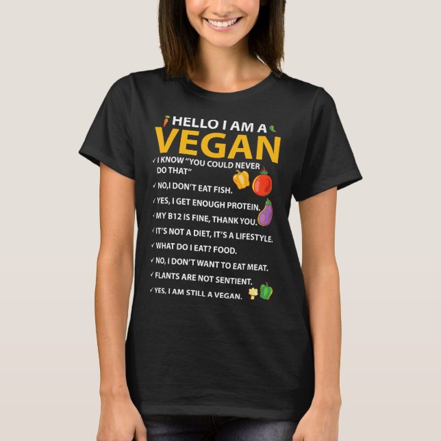 T-shirt Bonjour Je Suis Vegan Vegetable Plante Alimenté (Devant)