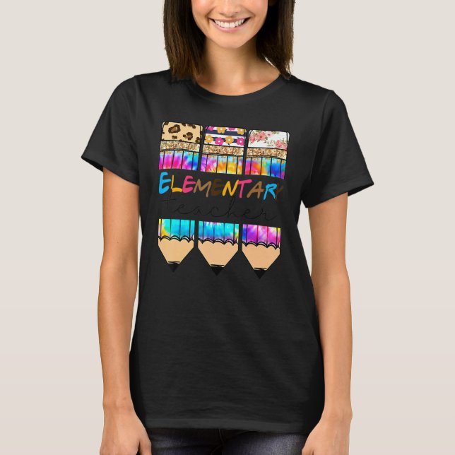 T-shirt Bonjour Leopard élémentaire Tie Dye Crayon Cute Te (Devant)