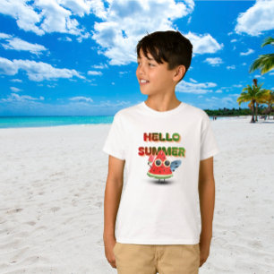 T-shirt Bonjour l'été Mignon Art de Pastèque Plage