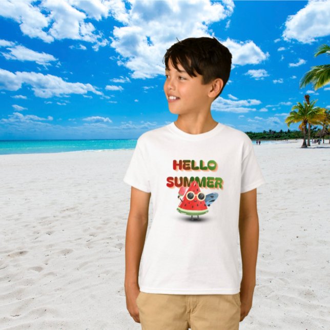 T-shirt Bonjour l'été Mignon Art de Pastèque Plage (Créateur téléchargé)