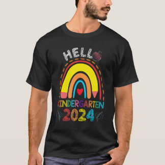 T-shirt Bonjour maternelle 2024 Rétro Arc-en-ciel Pour Ens