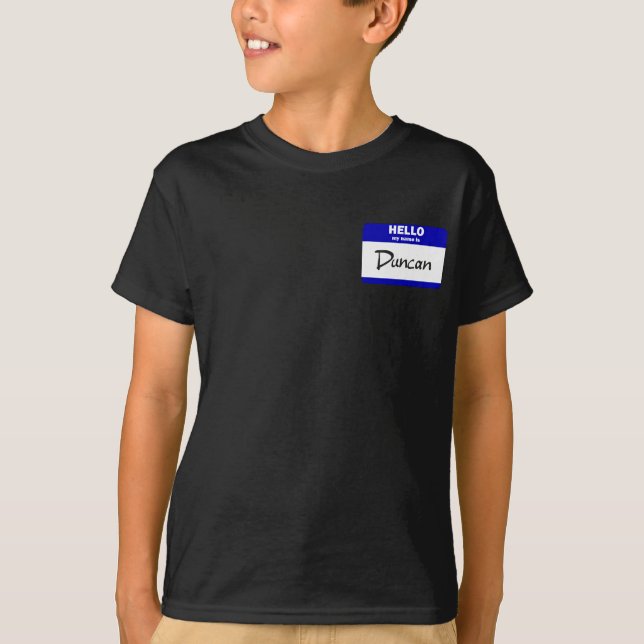 T-shirt Bonjour mon nom est Duncan (bleu) (Devant)