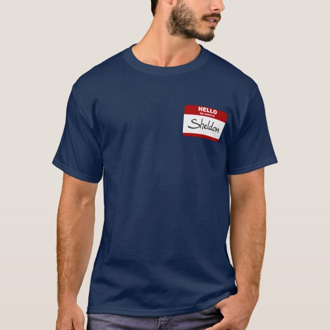 T-shirt Bonjour mon nom est Sheldon (rouge) (Devant)