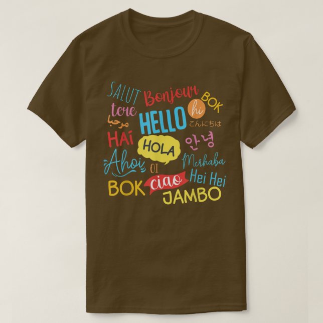 T-shirt Bonjour Mot En Langues Différents Voyage T (Design devant)