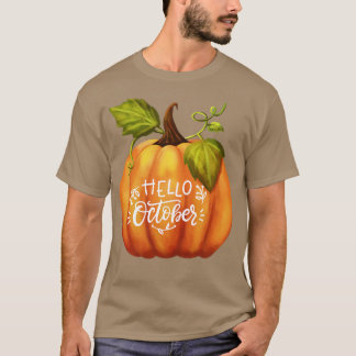 T-shirt Bonjour Octobre Automne saison Citrouille Hallowee