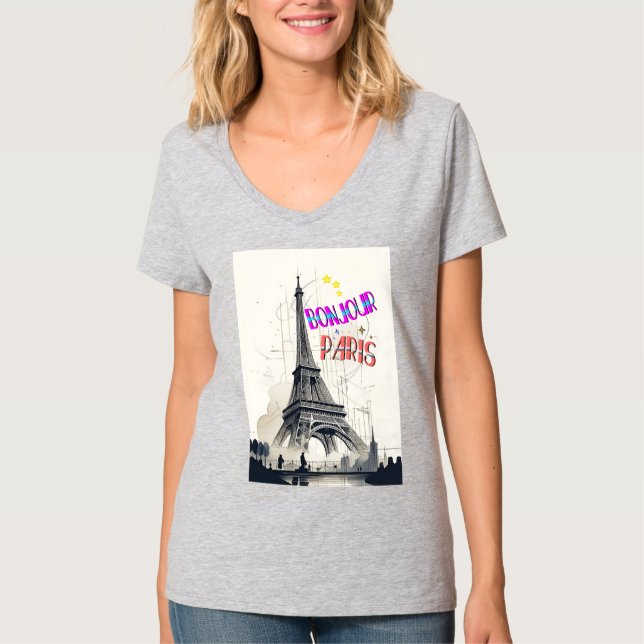 T-shirt Bonjour Paris coloré (Devant)