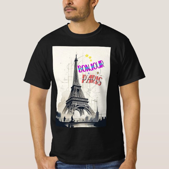T-shirt Bonjour Paris coloré (Devant)