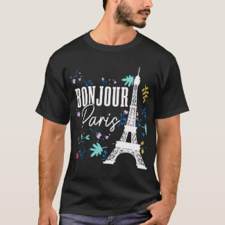 T-shirt Bonjour Paris Tour Eiffel France Souvenir