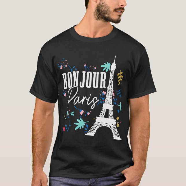 T-shirt Bonjour Paris Tour Eiffel France Souvenir (Devant)