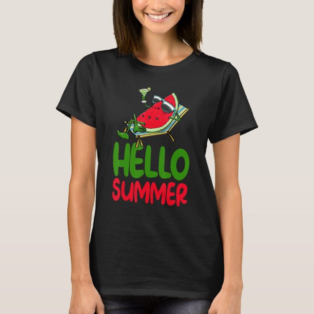 T-shirt Bonjour Pastèque d'Été  Les Femmes Aiment le Melon (Devant)