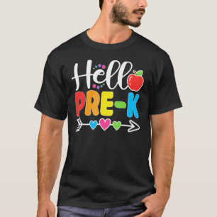 T-shirt Bonjour Pré k Enseignant Coeur Étudiant Retour À L