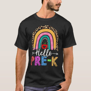 T-shirt Bonjour Pré K Enseignant Rainbow Leopard Retour À