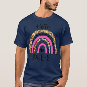 T-shirt Bonjour Pré K Funny Leopard Arc-En-Ciel Retour À L