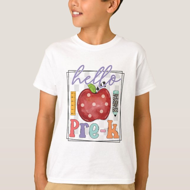 T-shirt Bonjour Pré-K, Garçons ou Filles (Devant)
