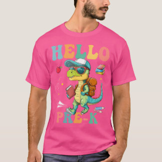 T-shirt Bonjour Pré K Retour À L'École Cute T Rex Dinosaur
