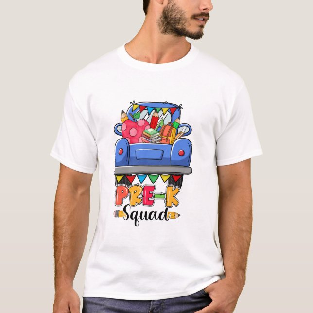 T-shirt Bonjour Pre K Squad Cute Camion Retour À L'École E (Devant)
