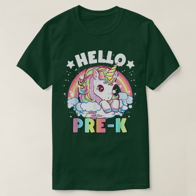 T-shirt Bonjour PréK Enseignant Unicorn Retour À L'École F (Design devant)