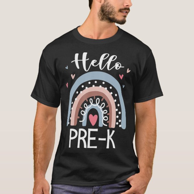 T-shirt Bonjour PréK Fun Boho Rainbow Retour À L'École (Devant)