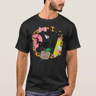 T-shirt Bonjour PréK mignon pochoir à fleurs de léopard