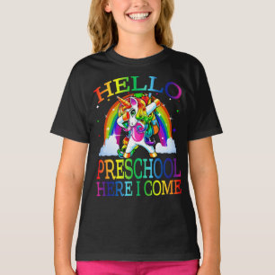 T-shirt Bonjour Préscolaire Ici Je Viens Unicorn Retour À 