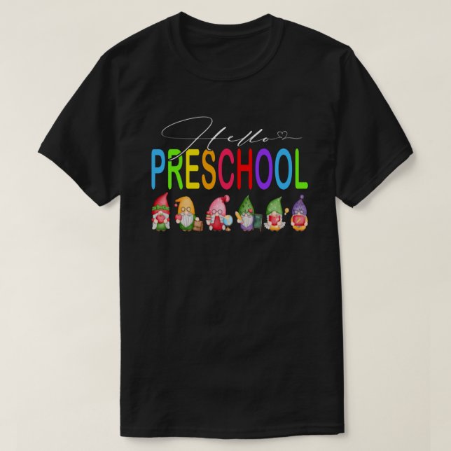 T-shirt Bonjour Préscolaire Retour À L'École Gnomes (Design devant)