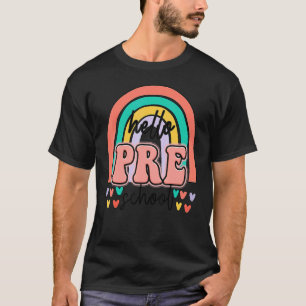 T-shirt Bonjour préscolaire Rétro Arc-en-ciel enseignant é
