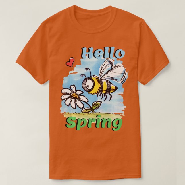 T-shirt Bonjour printemps abeille Manches longues  (Design devant)
