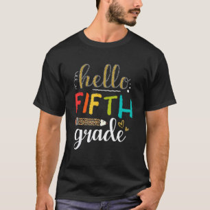 T-shirt Bonjour professeur de cinquième année imprimé léop
