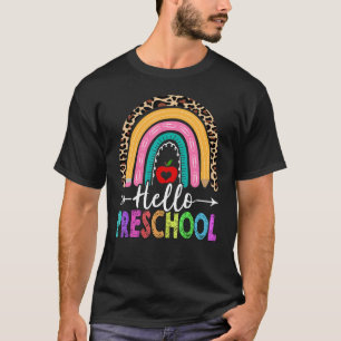 T-shirt Bonjour professeur de maternelle Léopard arc-en-ci