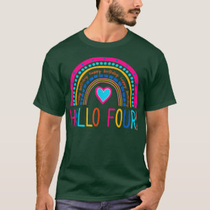 T-shirt Bonjour Quatre Arc-en-ciel J'Ai 4 Ans Joyeux Anniv