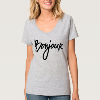 T-shirt Bonjour Script (Noir) pour les amoureux de la Fran
