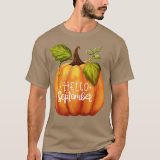 T-shirt Bonjour Septembre Automne Saison Citrouille Retour
