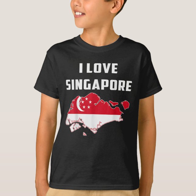 T-shirt Bonjour Singare I Love Singare Carte Drapeau Fier  (Devant)