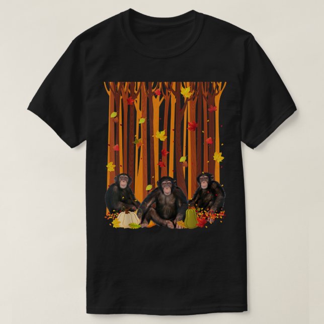 T-shirt Bonjour Singe d'automne Maple Leaf Citrouille d'au (Design devant)
