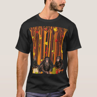 T-shirt Bonjour Singe d'automne Maple Leaf Citrouille d'au