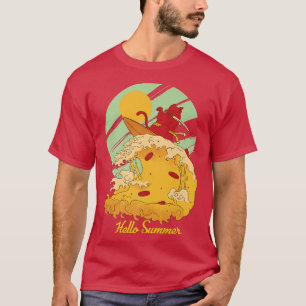 T-shirt Bonjour Summer Pizza Wave Surfer Vintage Surfer Re