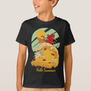 T-shirt Bonjour Summer Pizza Wave Surfer Vintage Surfer Re