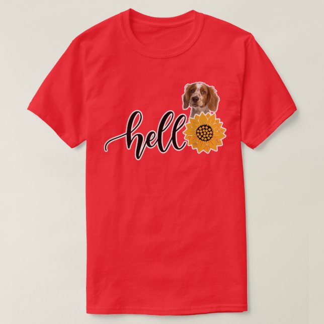 T-shirt Bonjour Sunflower Welsh Springer Spaniel  (Design devant)