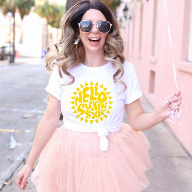 T-shirt Bonjour Sunshine Lettrer Jaune Sun Design de texte