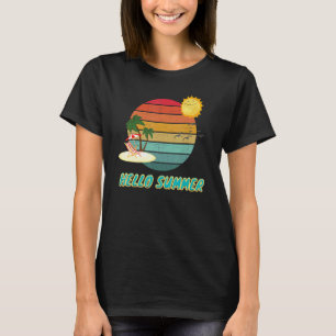 T-shirt Bonjour Vacances Été Palm Tree Soleil Oiseaux Et M