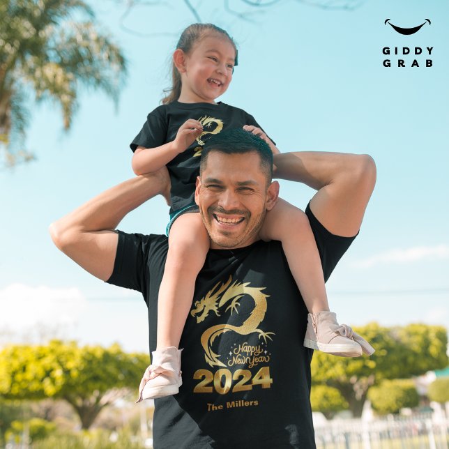 T-shirt Bonne année 2024 Golden Chinese Dragon Black (Créateur téléchargé)