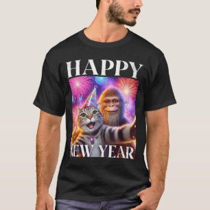 T-shirt Bonne année 2026 Art de fête Bigfoot Chat drôle 
