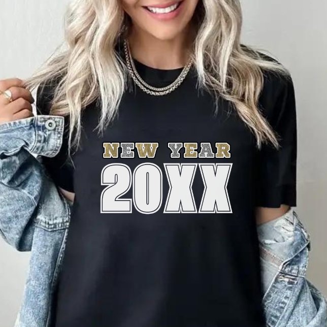 T-shirt Bonne année 2026 Black Silver & Gold Parties scint (Black Silver & Gold Glitter Happy New Year 2024 T-Shirt)