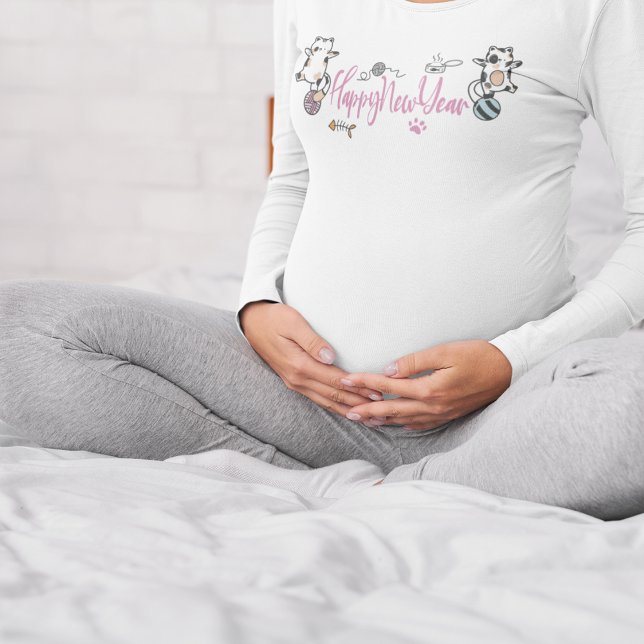 T-shirt Bonne Année Entre Les Chatons Équilibré Sur Un Fil (Happy New Year Between Kittens Balanced On A Yarn T-Shirt)