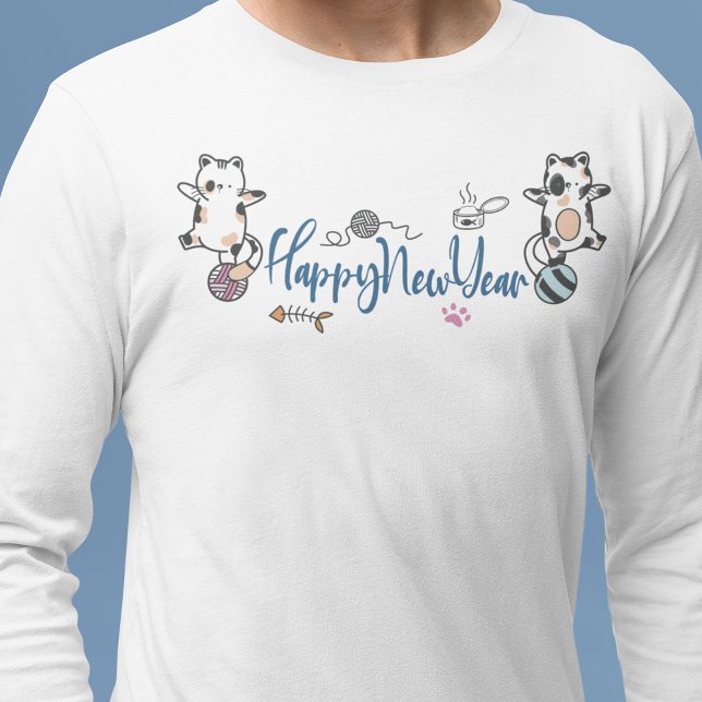 T-shirt Bonne Année Entre Les Chatons Équilibré Sur Un Fil (Happy New Year Between Kittens Balanced On A Yarn T-Shirt)
