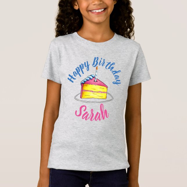 T-Shirt Bonne fête d'anniversaire Pink Cake Slice Candle P (Devant)