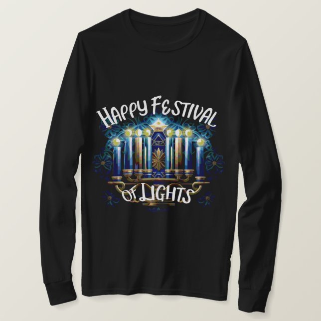 T-shirt Bonne fête des lumières Hanoukka Menorah (Design devant)