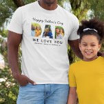 T-shirt Bonne Fête des pères Papa Custom Family Photo Coll<br><div class="desc">Créez un cadeau "Happy Fête des pères" élégant et mémorable pour papa! Ce t-shirt personnalisé présente un collage de trois photos de famille préférées des enfants conçus comme un design moderne et audacieux de typographie sans serif. Personnalisez le texte personnalisé avec les noms des enfants. Le texte noir et la...</div>