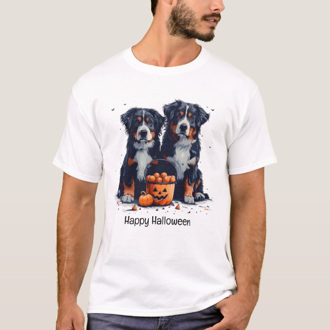 T-shirt Bonne Halloween Bernese Mountain Dogs Citrouille (Devant)