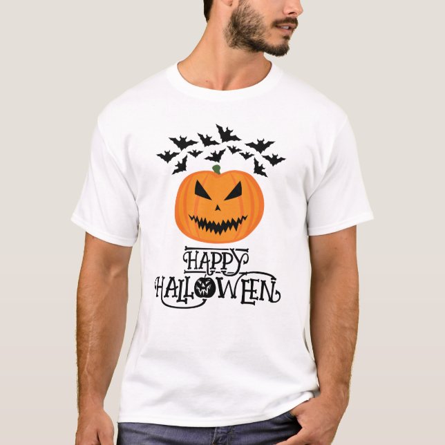 T-shirt Bonne Halloween Jack O'Lantern chauves-souris citr (Devant)